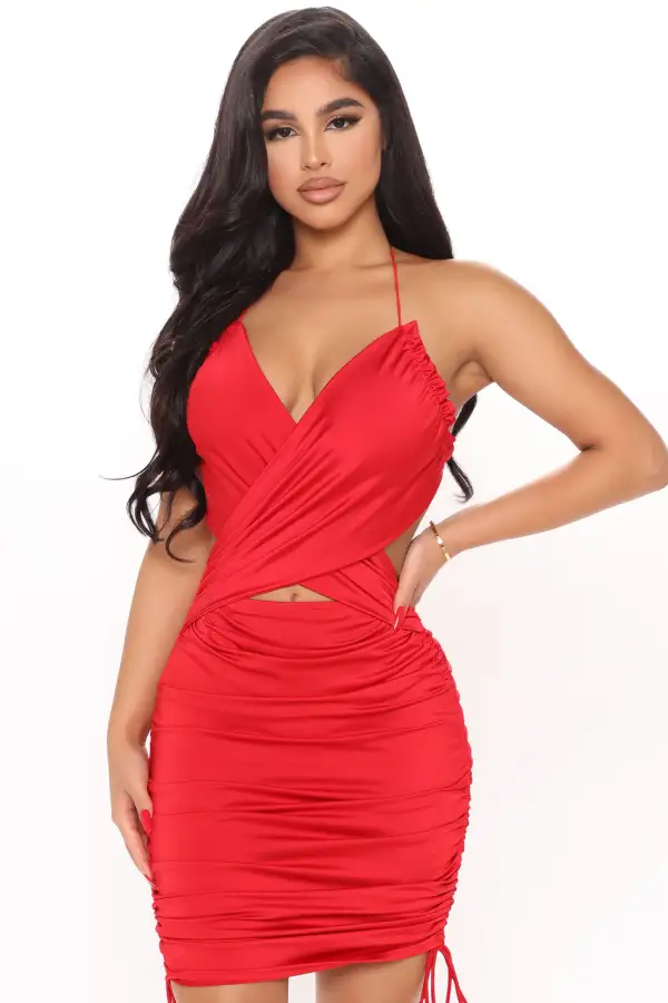 Arabella Ruched Mini Dress - Red