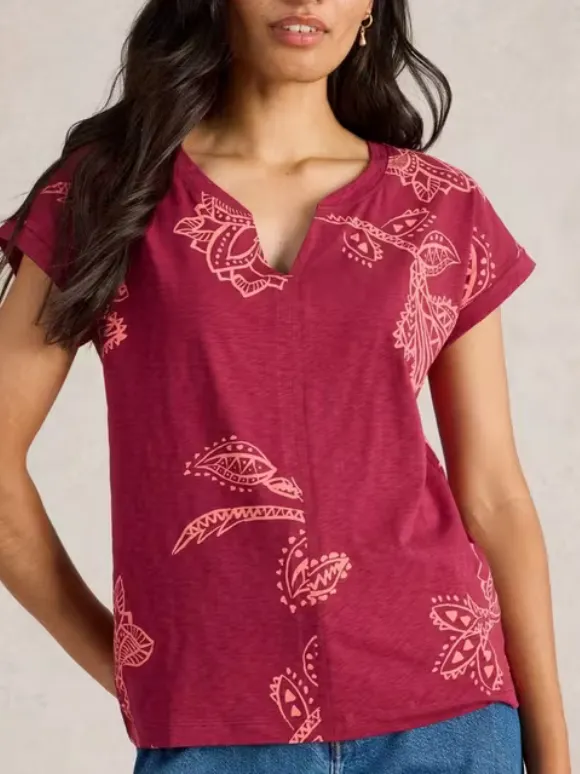 Notch Neck Print T-Shirt