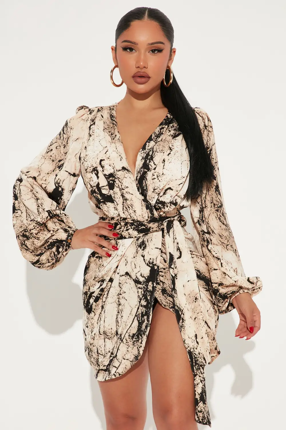 Mila Satin Mini Dress - Taupe/combo
