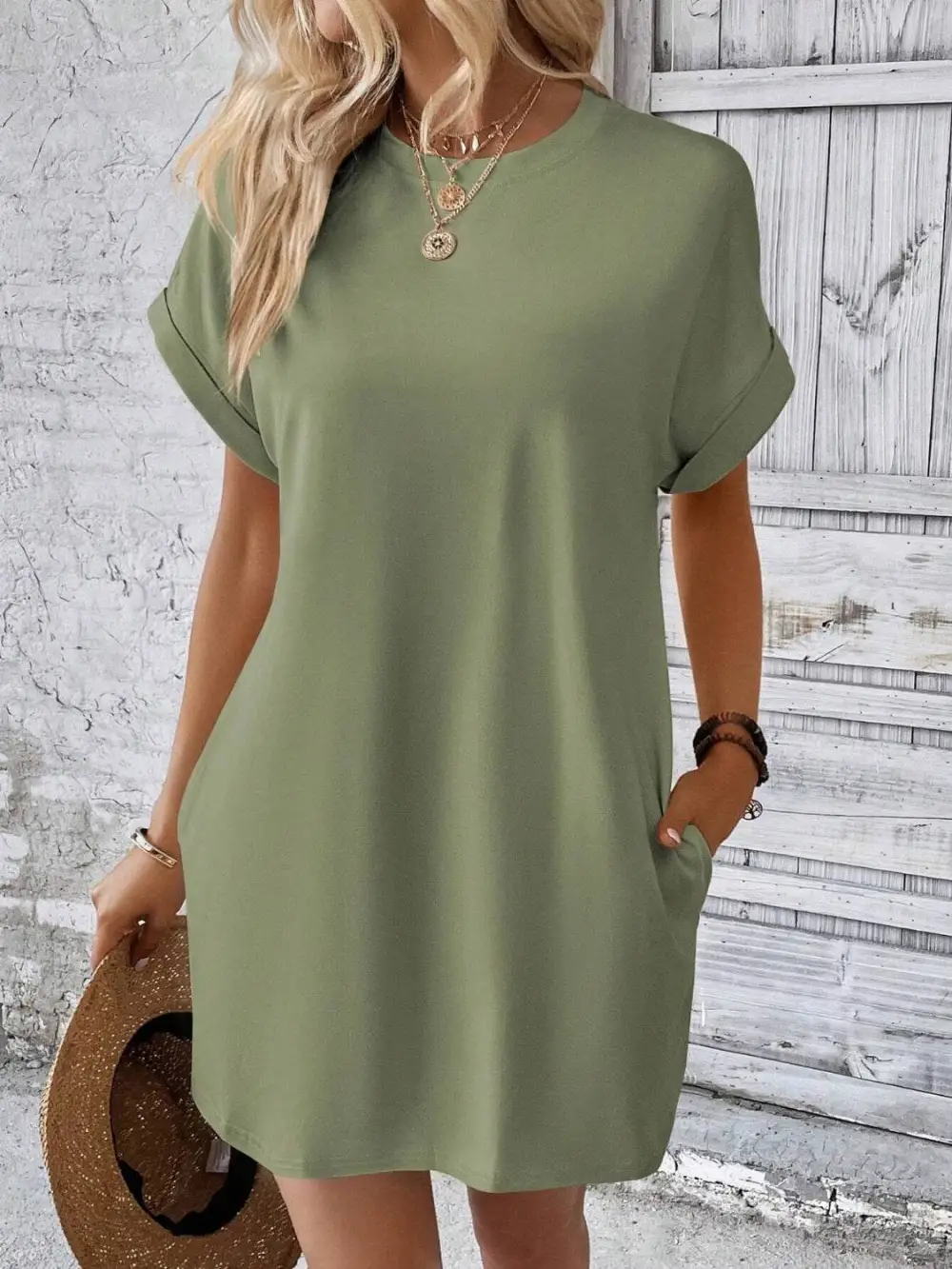 Relaxed Round Neck Short Sleeve Mini Dress