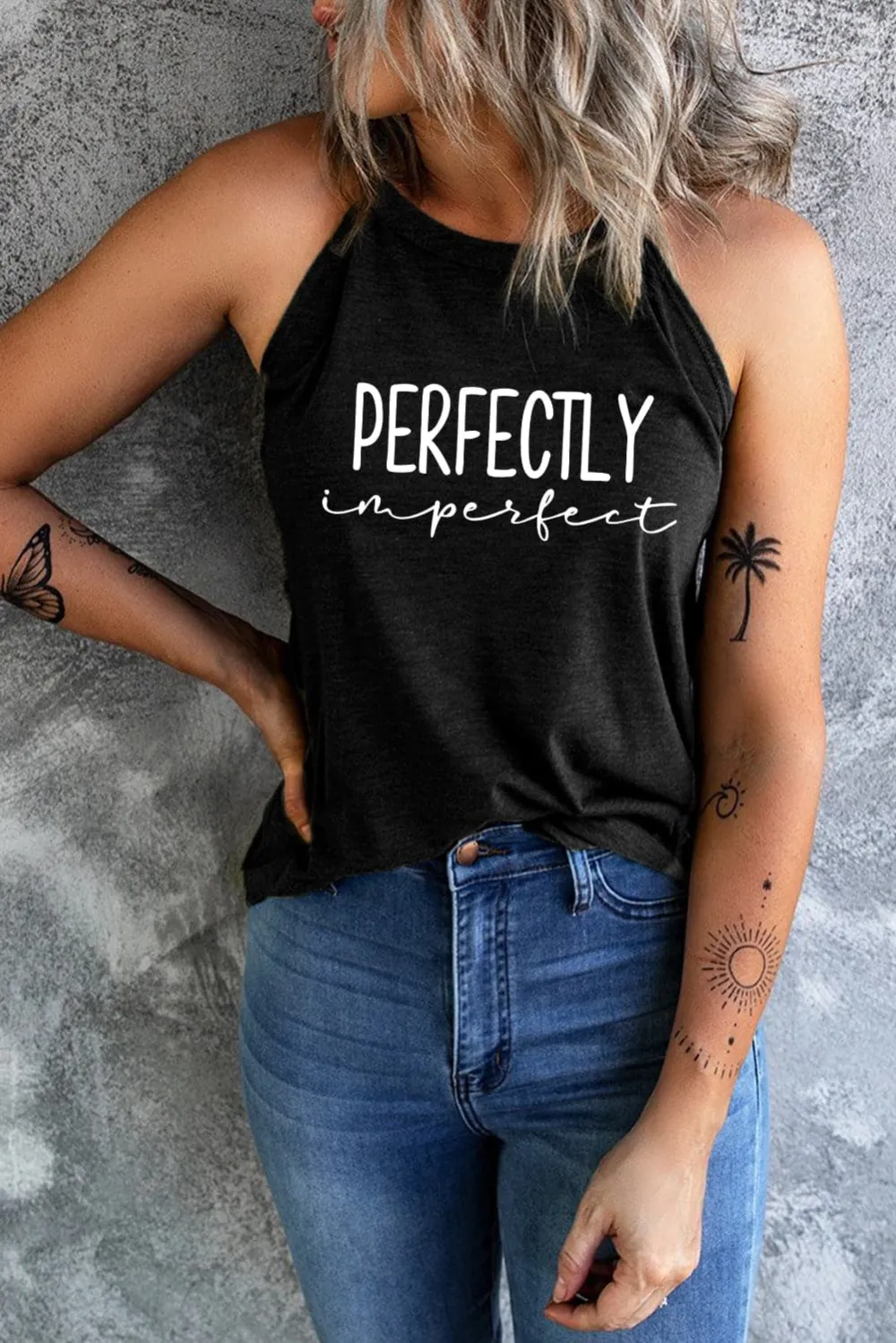 Letter Graphic Grecian Neck Tank Top