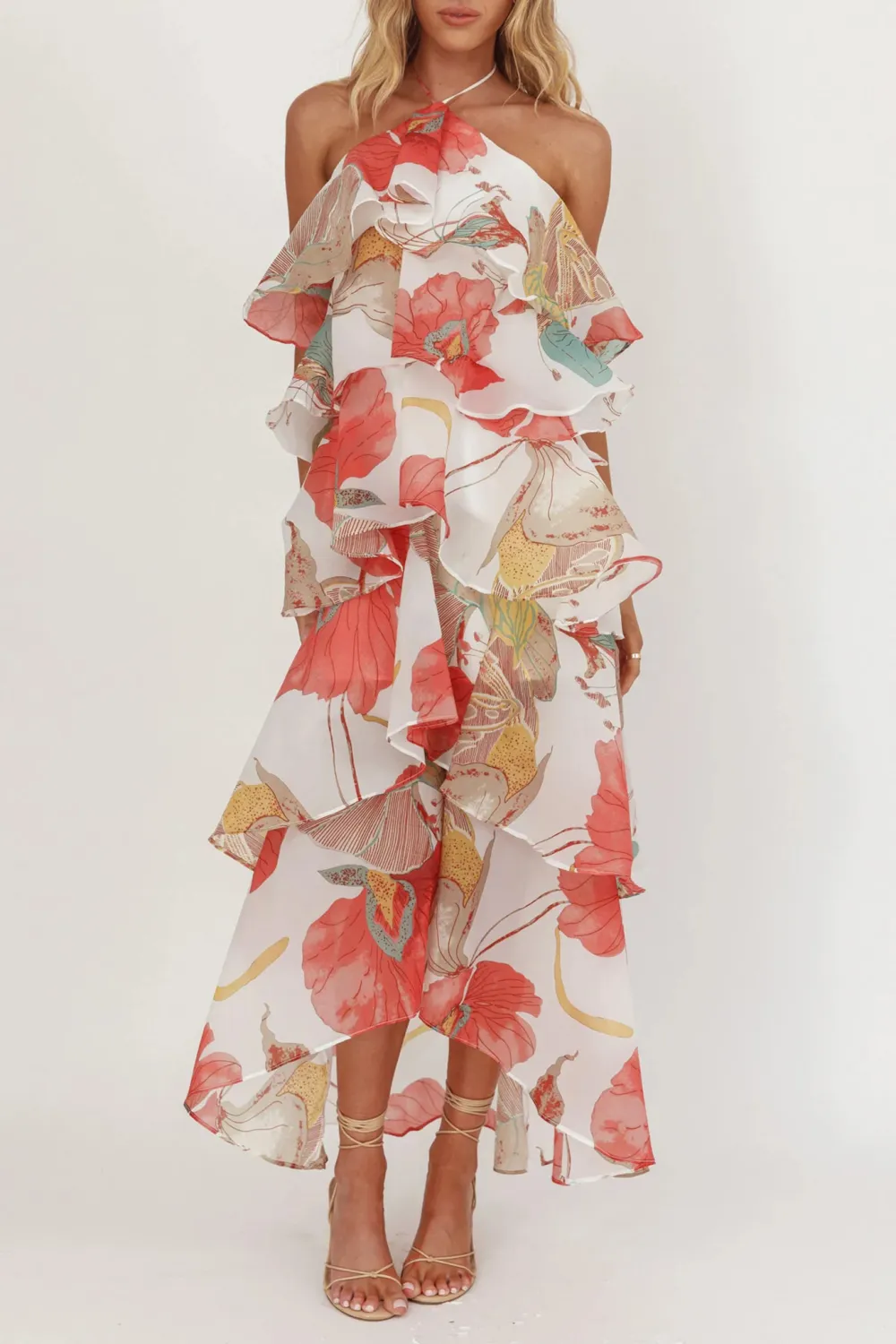 Casual Holiday Style Halterneck Ruffle Dress