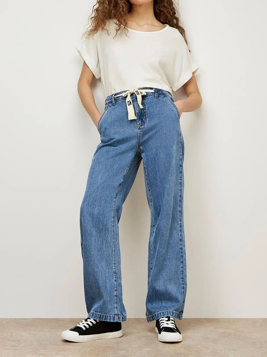 Straight Leg Drawstring Jeans