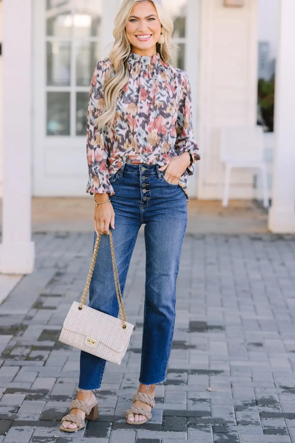 Beauty And Brains Cinnamon Brown Floral Blouse