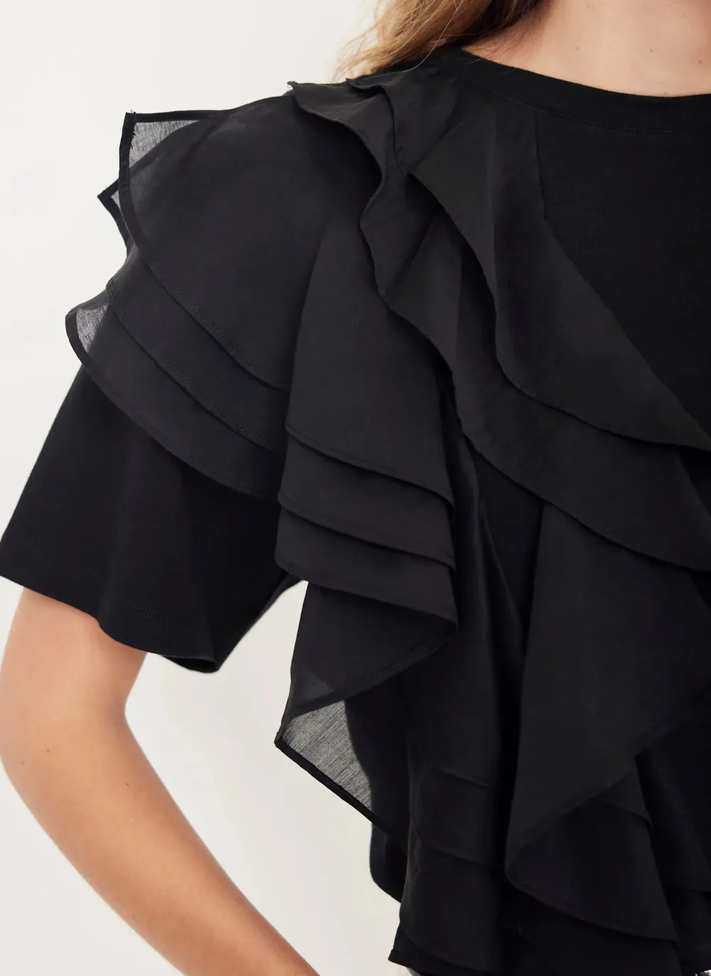 Casual Style Cotton Frill T-Shirt