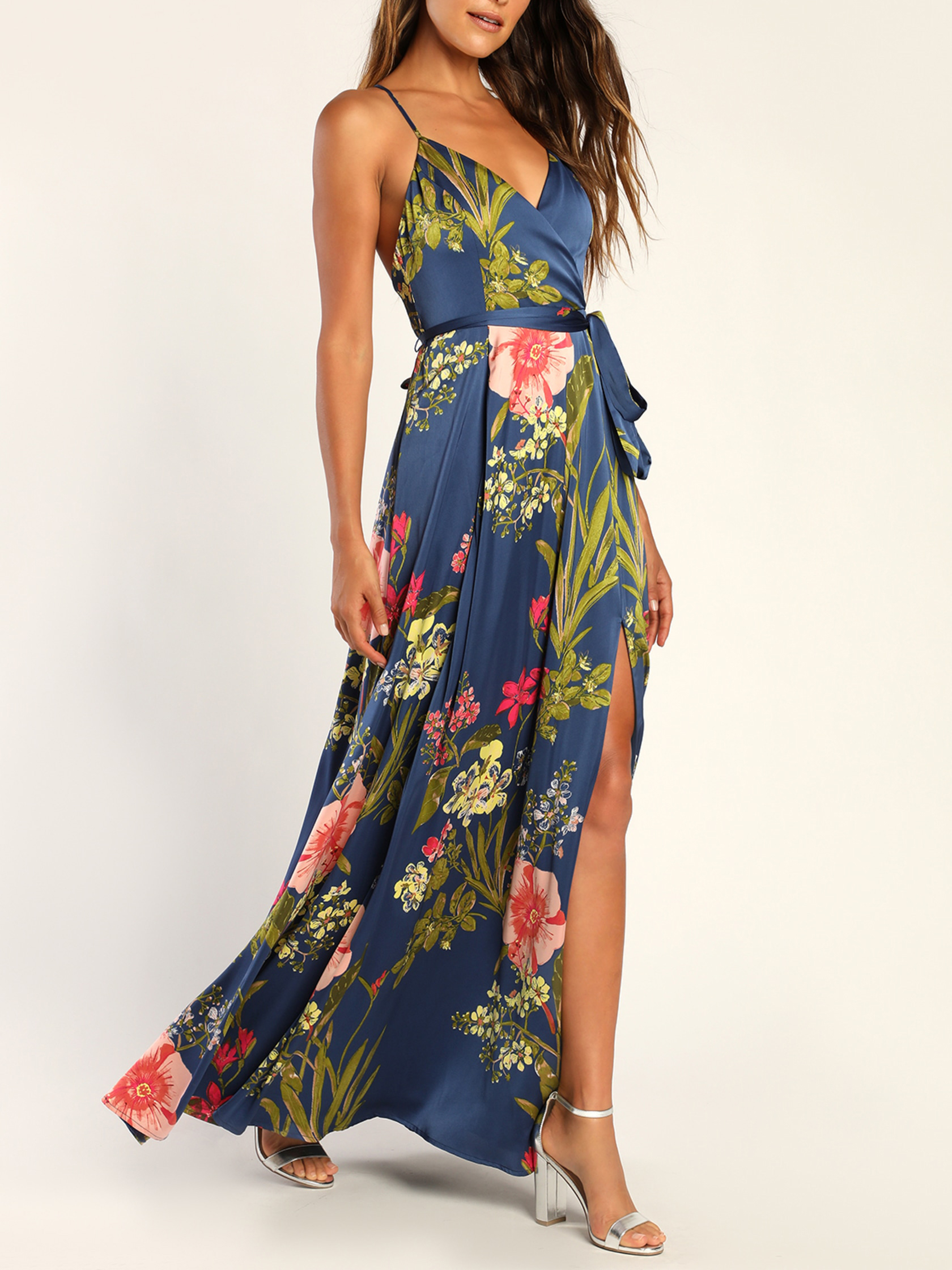 Still the One Red Floral Print Satin Maxi Dress