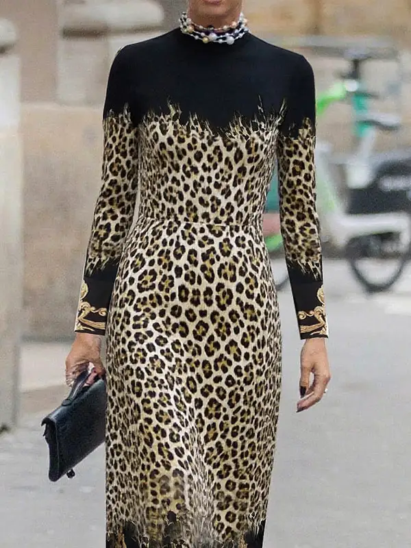High Printed Long Neck Maxi Dress