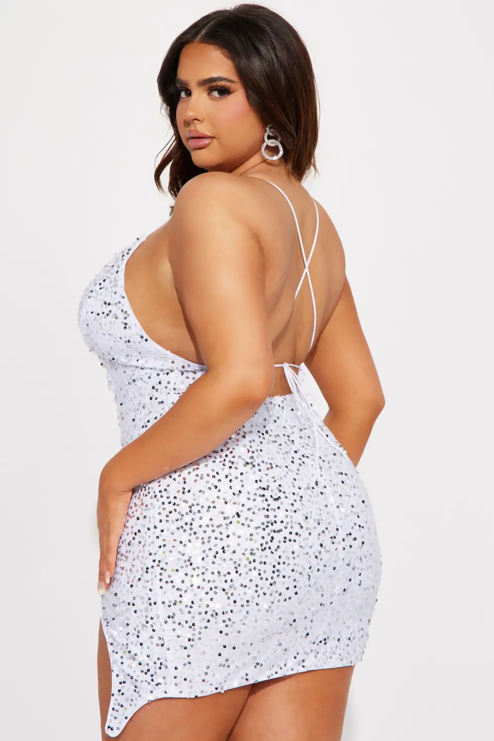 Don't Wait Up Sequin Mini Dress - White/Silver
