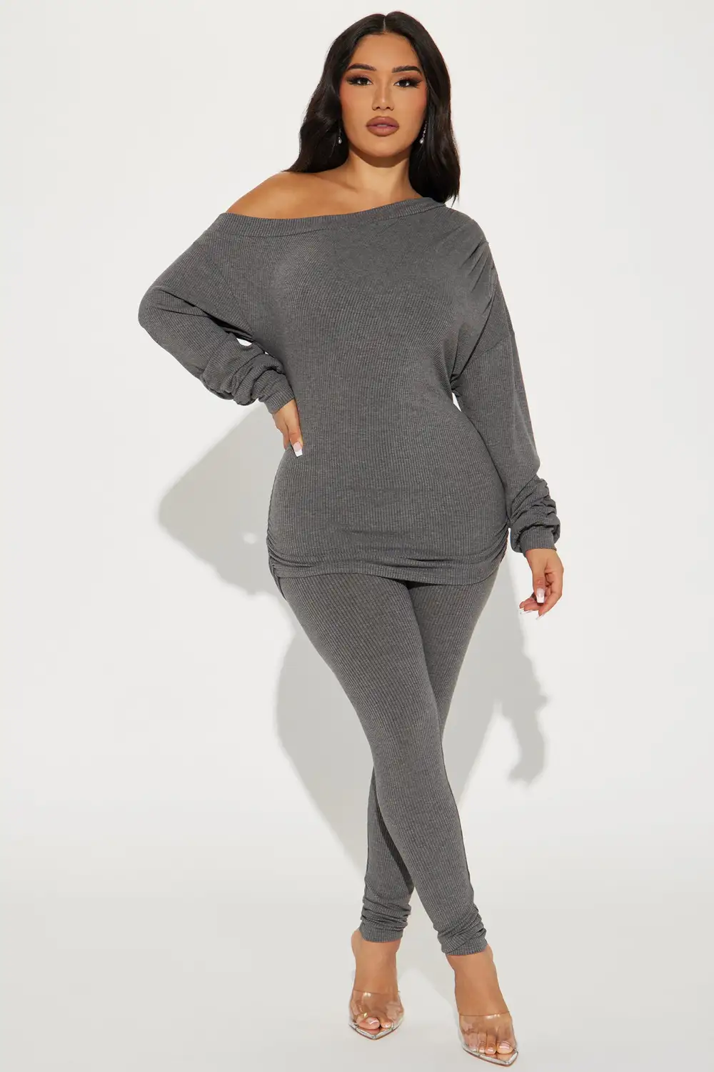 Taylor Off Shoulder Pant Set - Charcoal