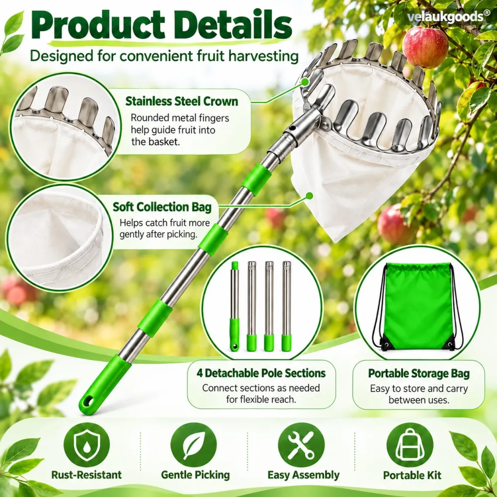 Fruit Picker Head Basket – Durable Design, Easy Attach & Perfect for Reaching High Branches Without a Ladder 🌳