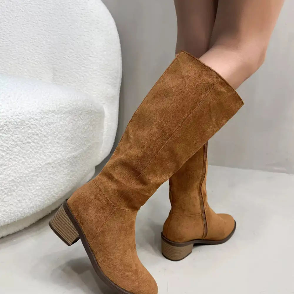 Side-Zip Closure Suede Knee High Boots