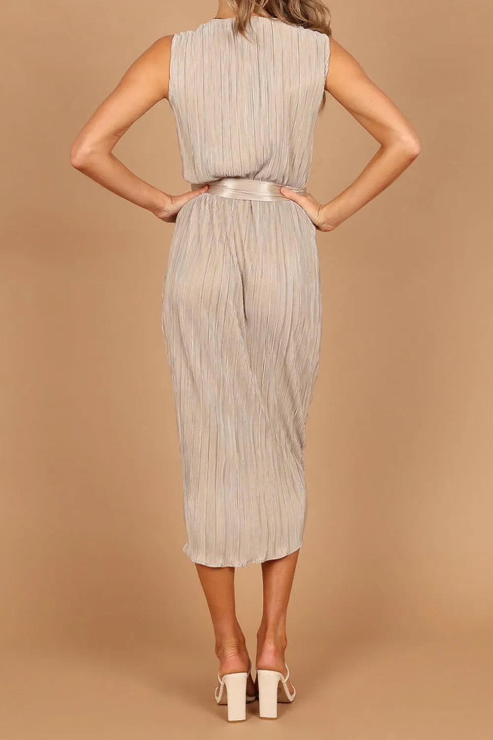 POITRE PLEATED WRAP MIDI DRESS - CHAMPAGNE