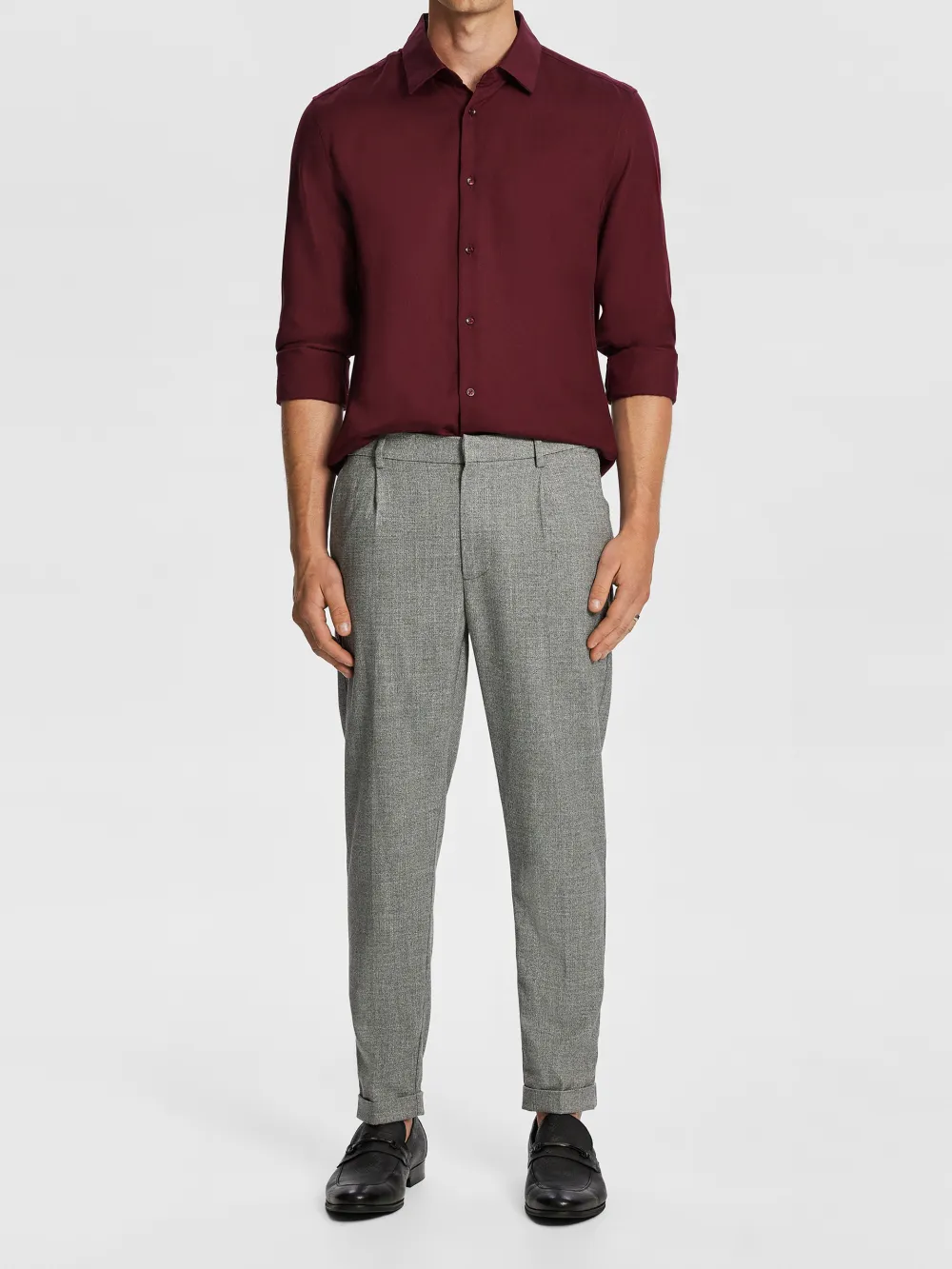 Burgundy Casual Style Long Sleeve Shirt