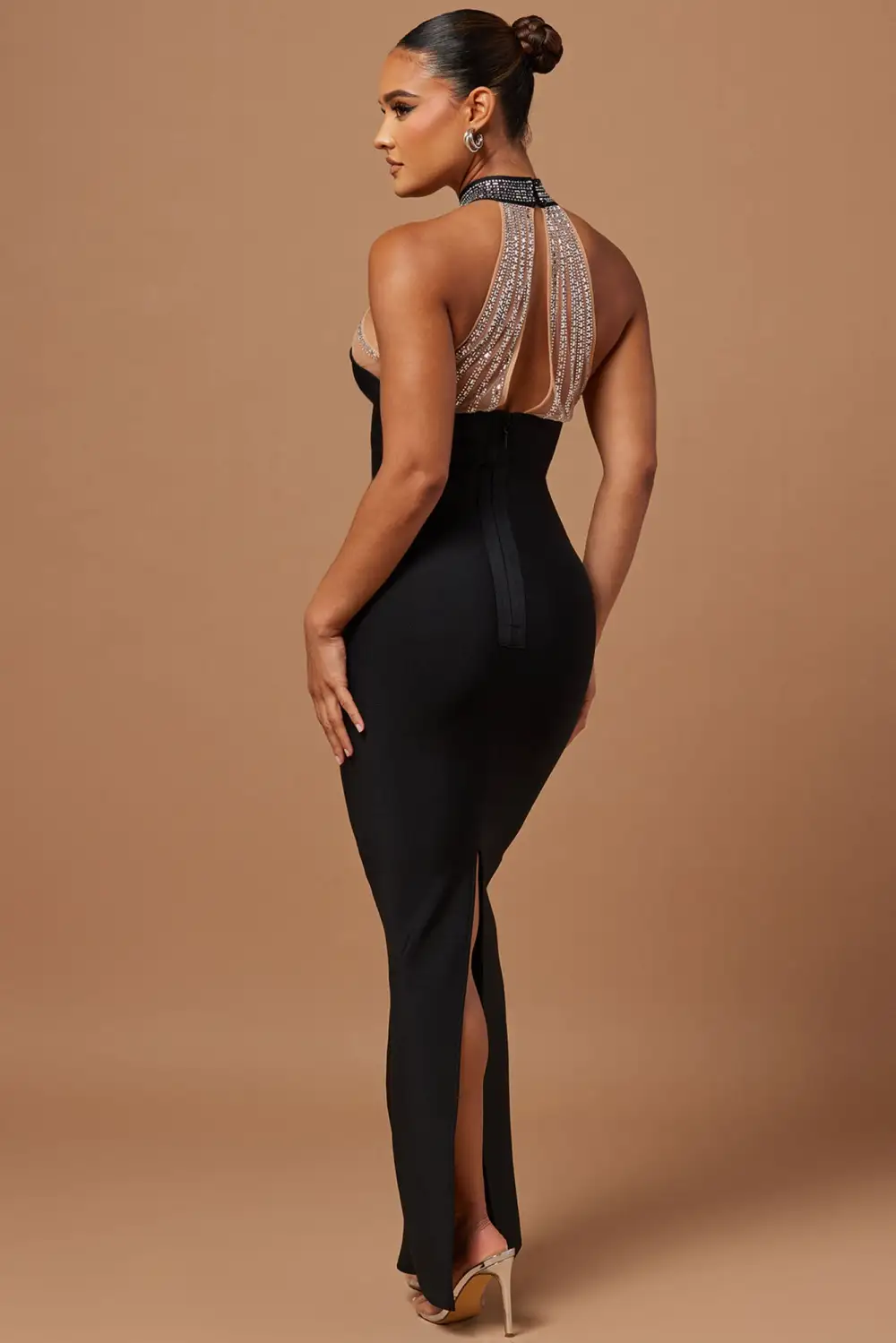 Lina Embellished Bandage Maxi Dress - Black