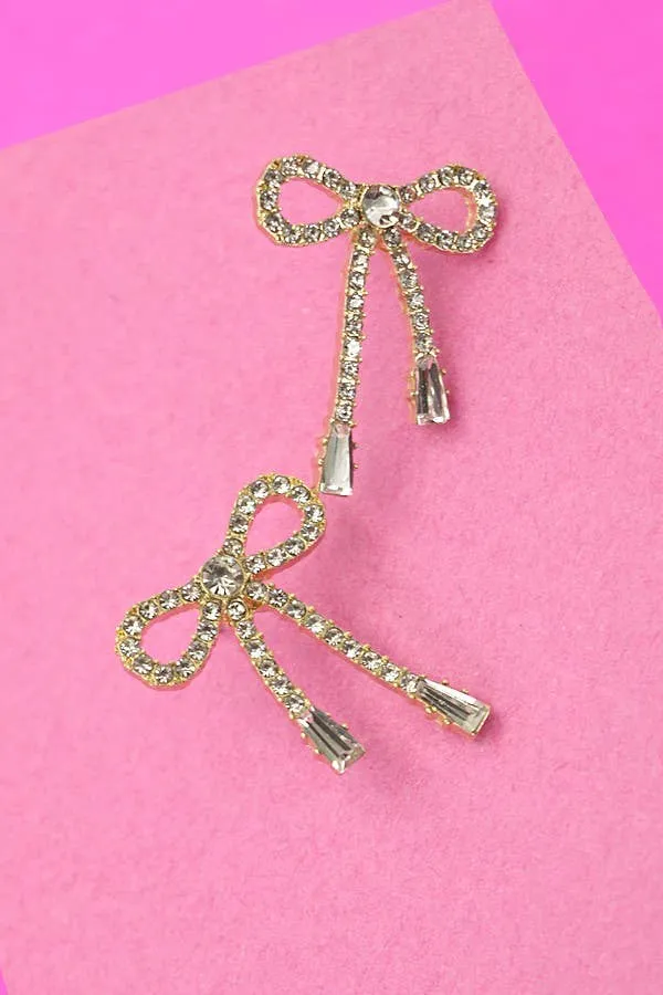 Rhinestone Bow Drop Earrings