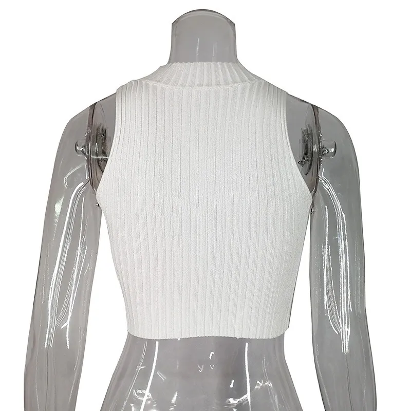 New ins hollow solid color knitted hot girl short navel-exposing vest