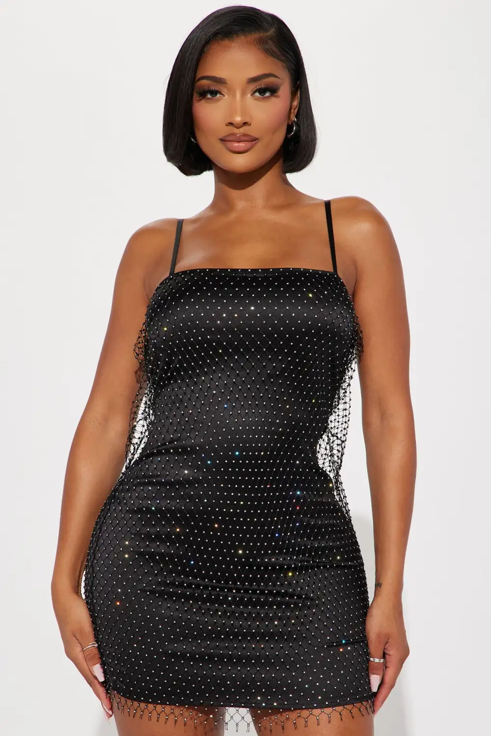 Drinks On Me Rhinestone Mini Dress - Black