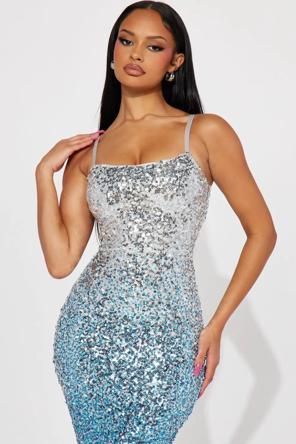 Hailey Ombre Sequin Maxi Dress - Blue/combo