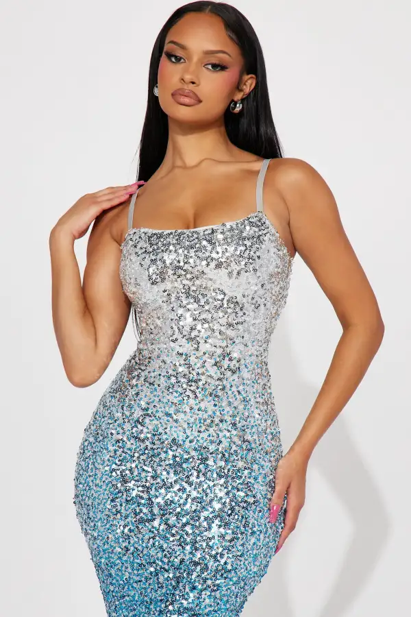 Hailey Ombre Sequin Maxi Dress - Blue/combo