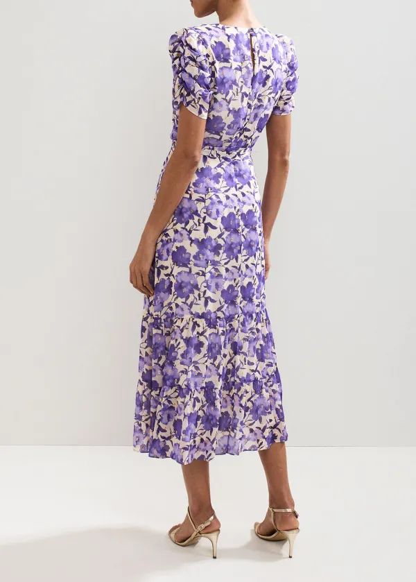 Elegant And Versatile Purple Printed V-Neck Dress