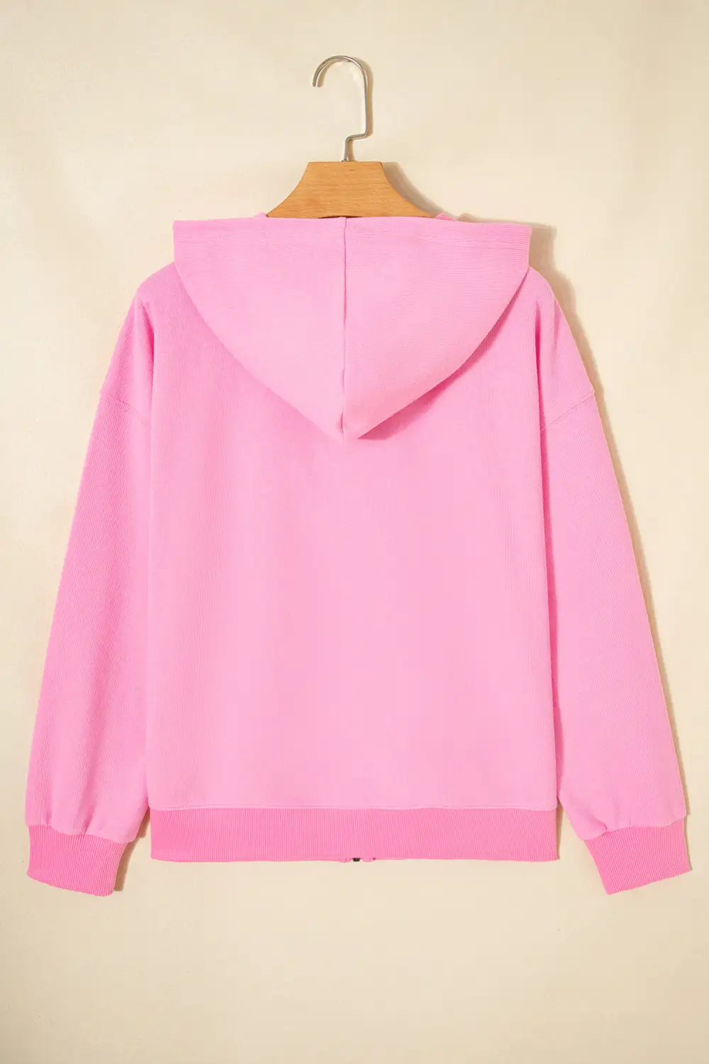 Ribbed Zip-Up Drawstring Hooded Jacket