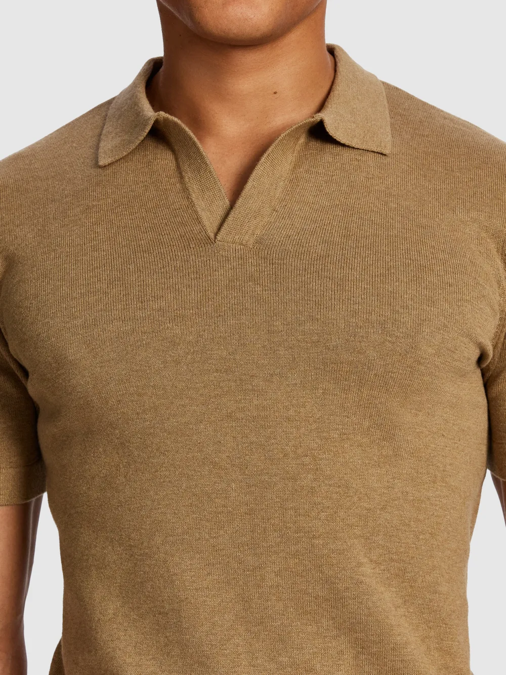 Tan Short Sleeve Knit Polo Shirt