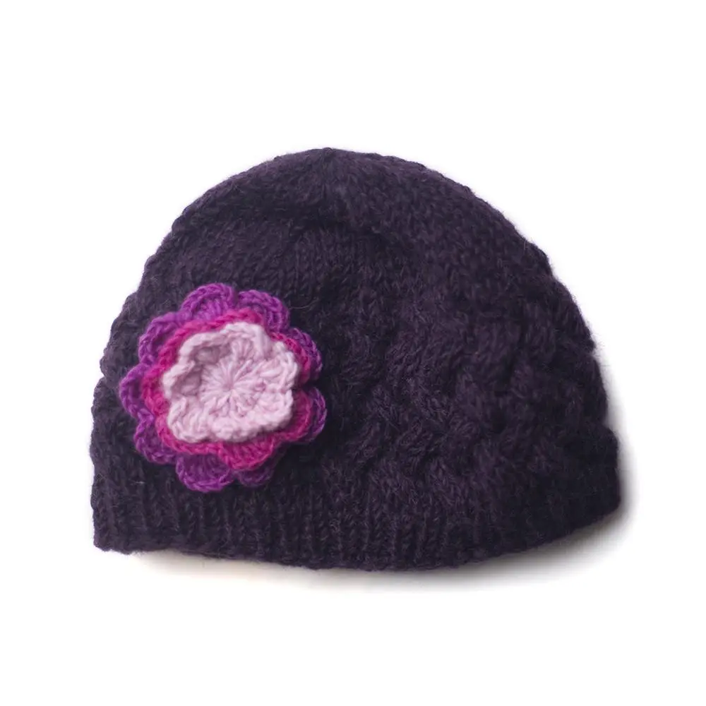 Plait Knit Wool Beanie Flower Hat