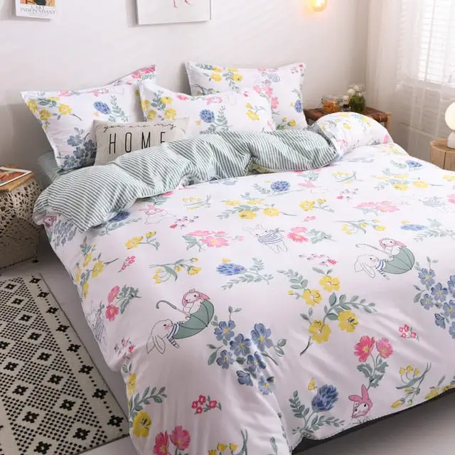 (Store Closing Sale) Flower Duvet Cover Bedding Set Peach Daisy Pastoral style Flat Bed Sheet