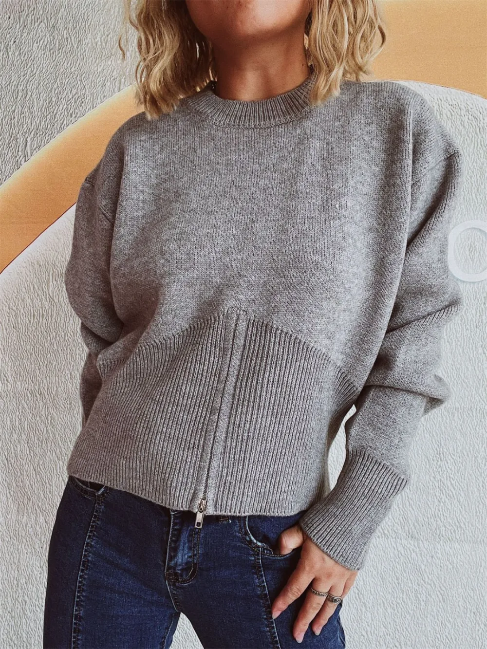 Round Neck Half Zip Long Sleeve Sweater -Ships 10/11