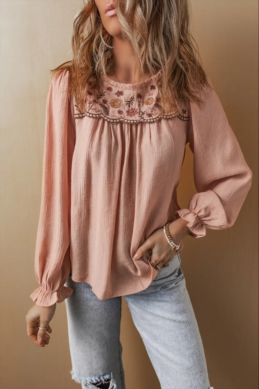 Everyday Floral Embroidered Textured Blouse
