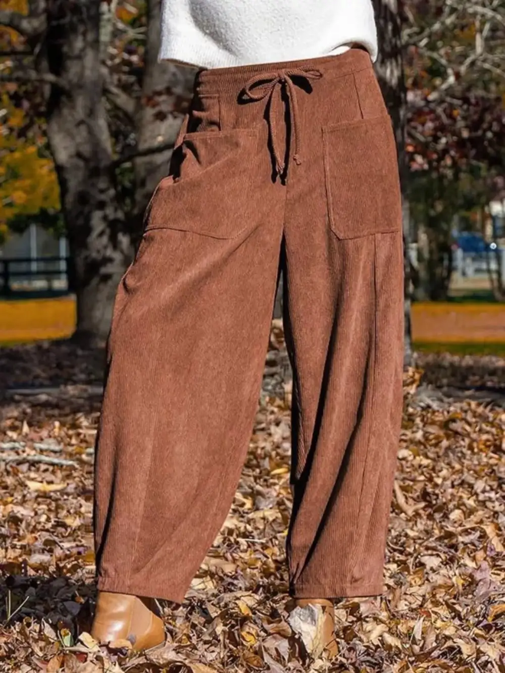Corduroy Wide Leg Pants With Pocket