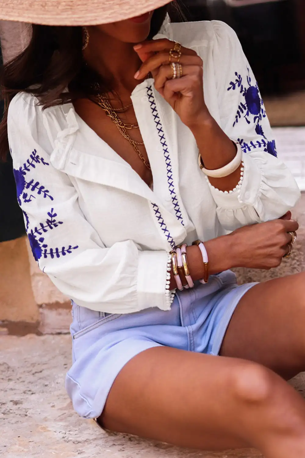Embroidered Floral Casual Shirt