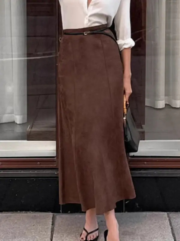 Structured Suede Midi Skirt