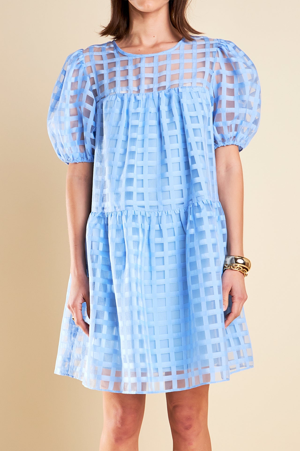 Gridded Organza Mini Dress