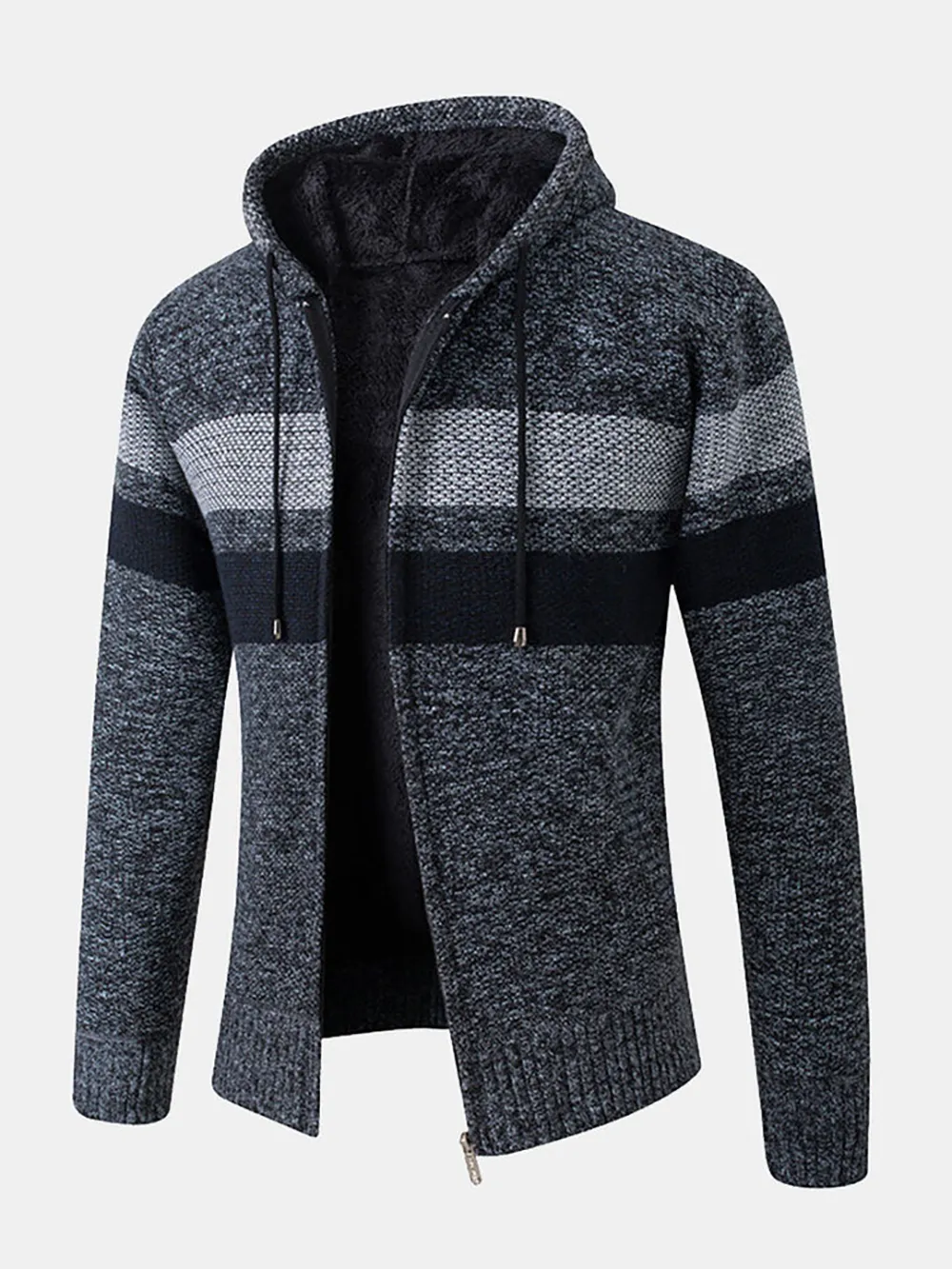 Striped Zip Up Hooded Cardigan