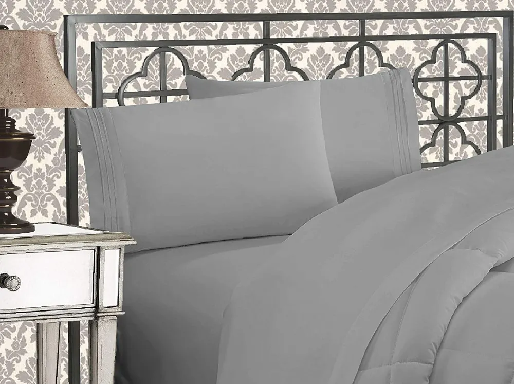 Luxurious 1500 Thread Count Three Line Embroidered Softest Premium 4-Piece Bed Sheet Set Wrinkle and Fade Resistant