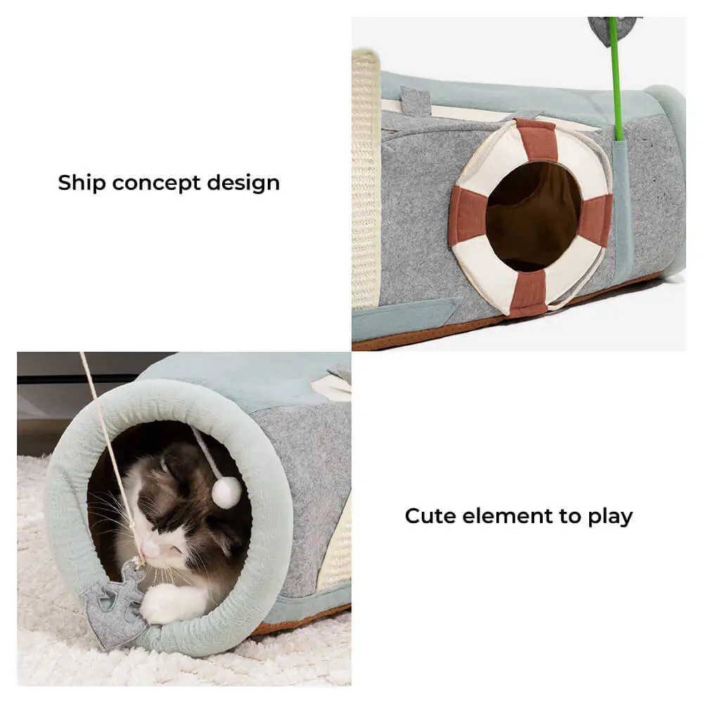 Ship UFO Collapsible Tube with Scratching Ball Cat Tunnel Bed