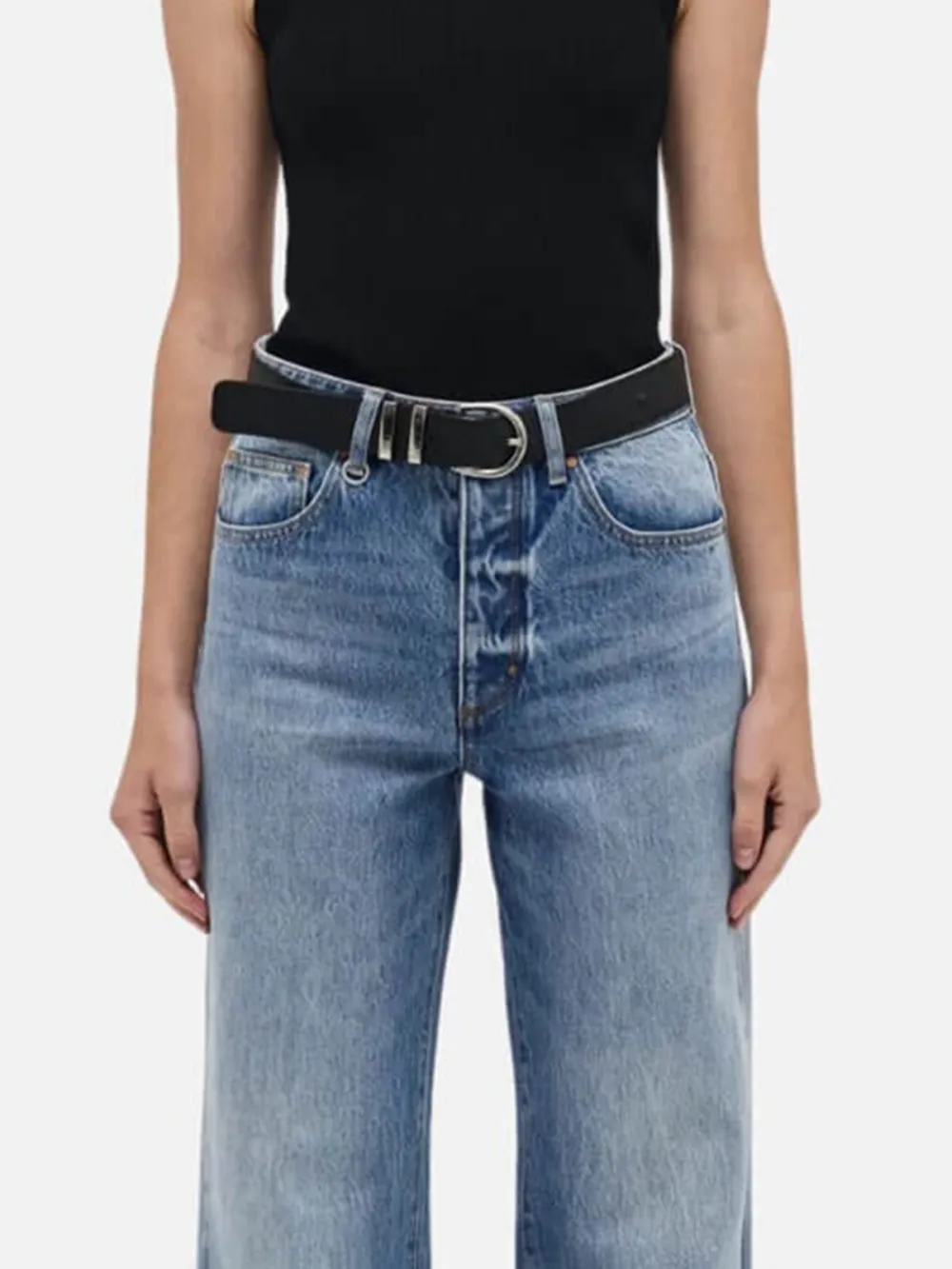 High Rise Straight Jeans with Pockets