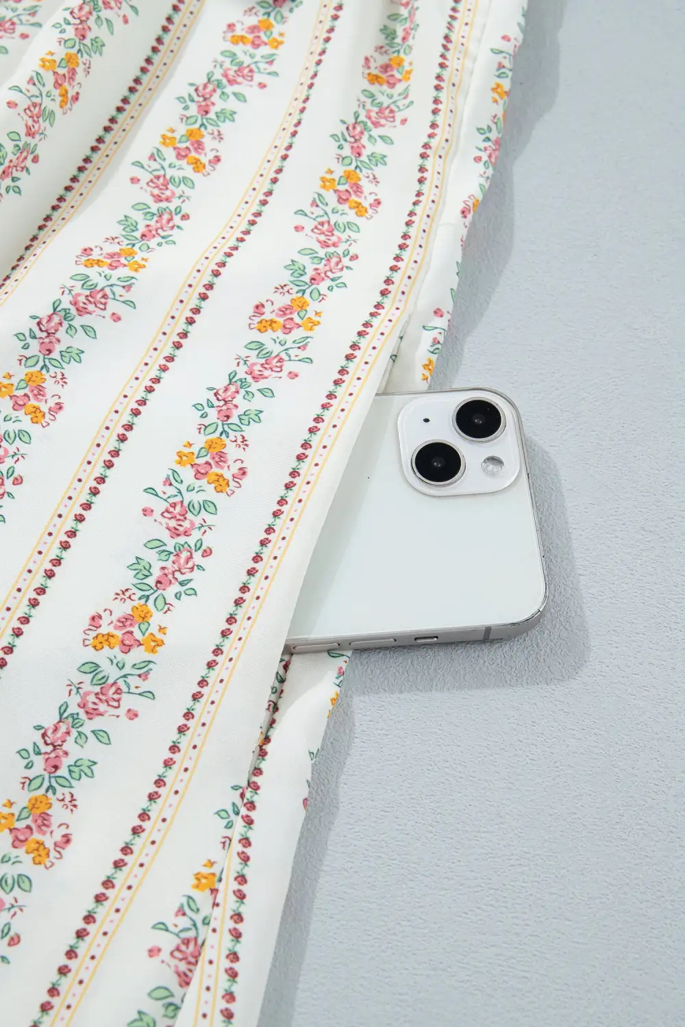 Gathered Detail Floral Printed Ribbed Mini Dress