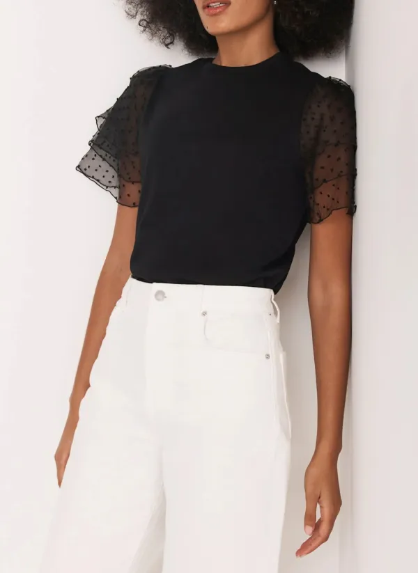 Casual Style Black Cotton T-Shirt