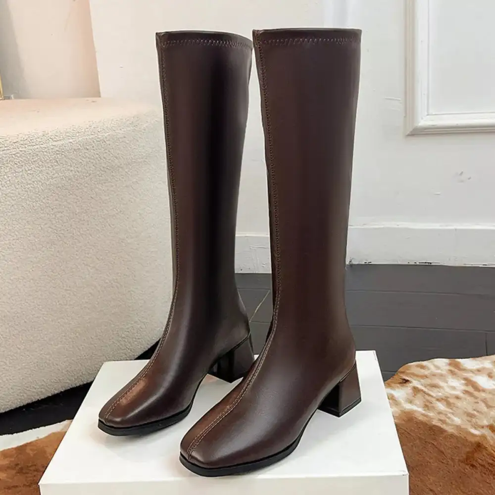 Refined Square Toe Block Heel Boots