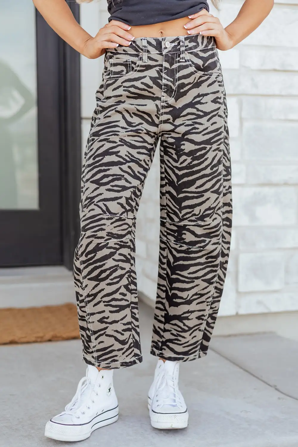 Zebra Stripe Printed Wide Leg Jeans