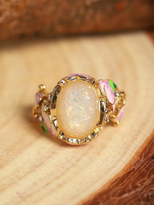 Enamel Opal Painted Ring