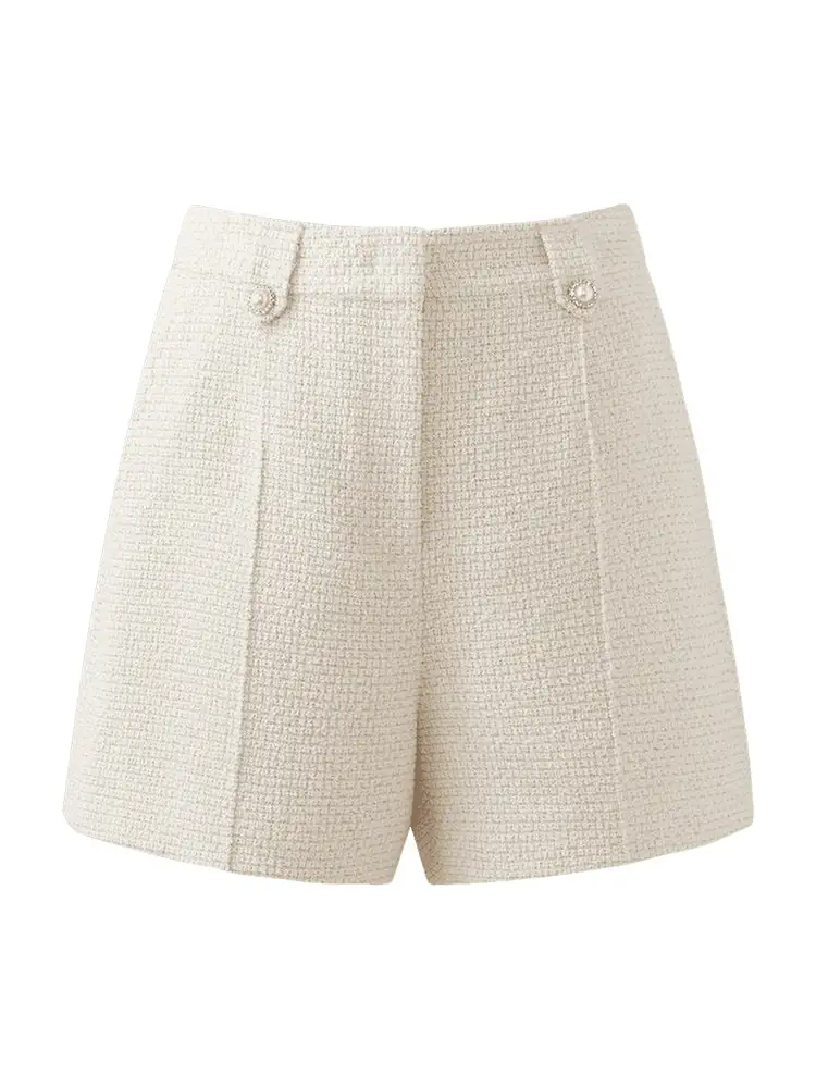 Ivory White Tweed A-Line Women Shorts