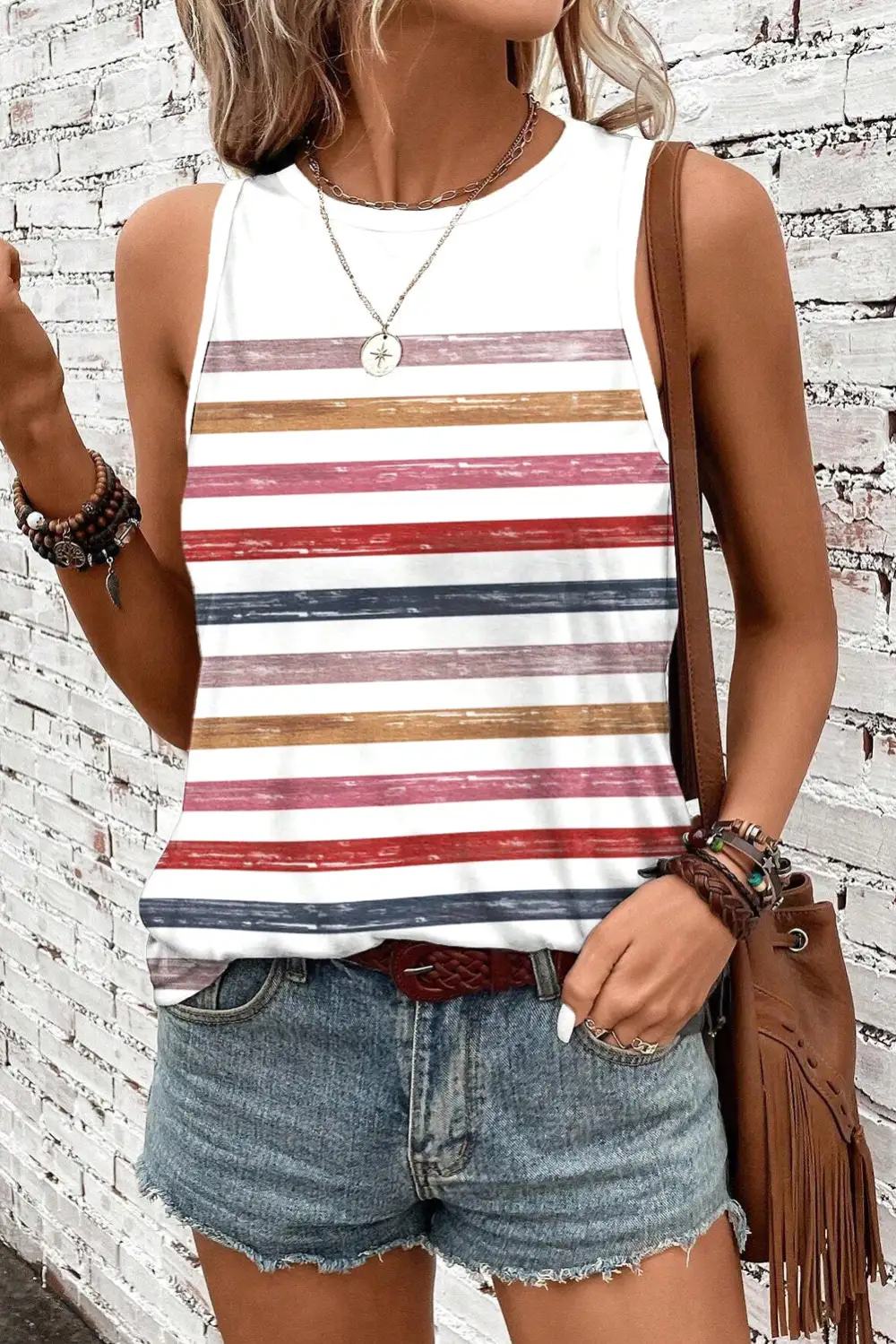 Rainbow Round Neck Tank Top