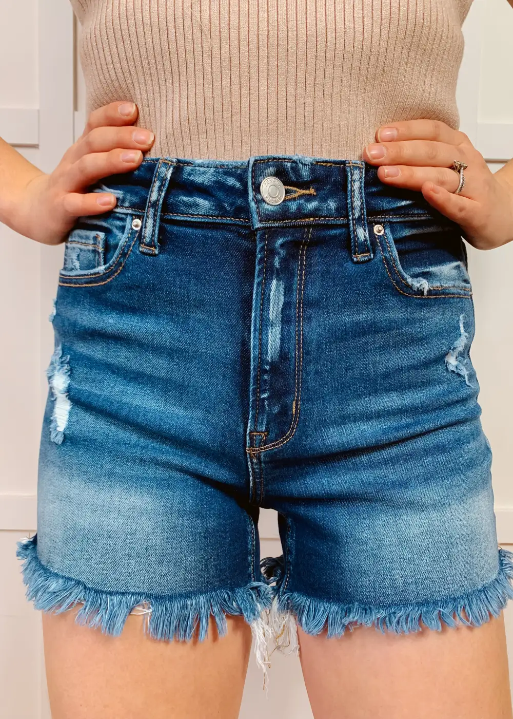 Raw Hem High Rise Denim Shorts