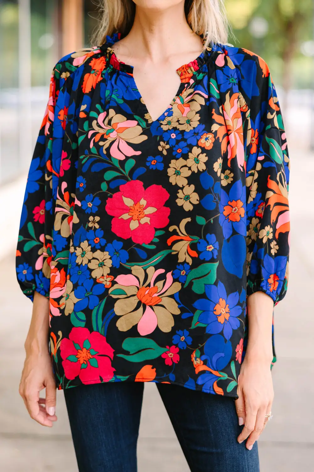 All The Love Black Floral Blouse