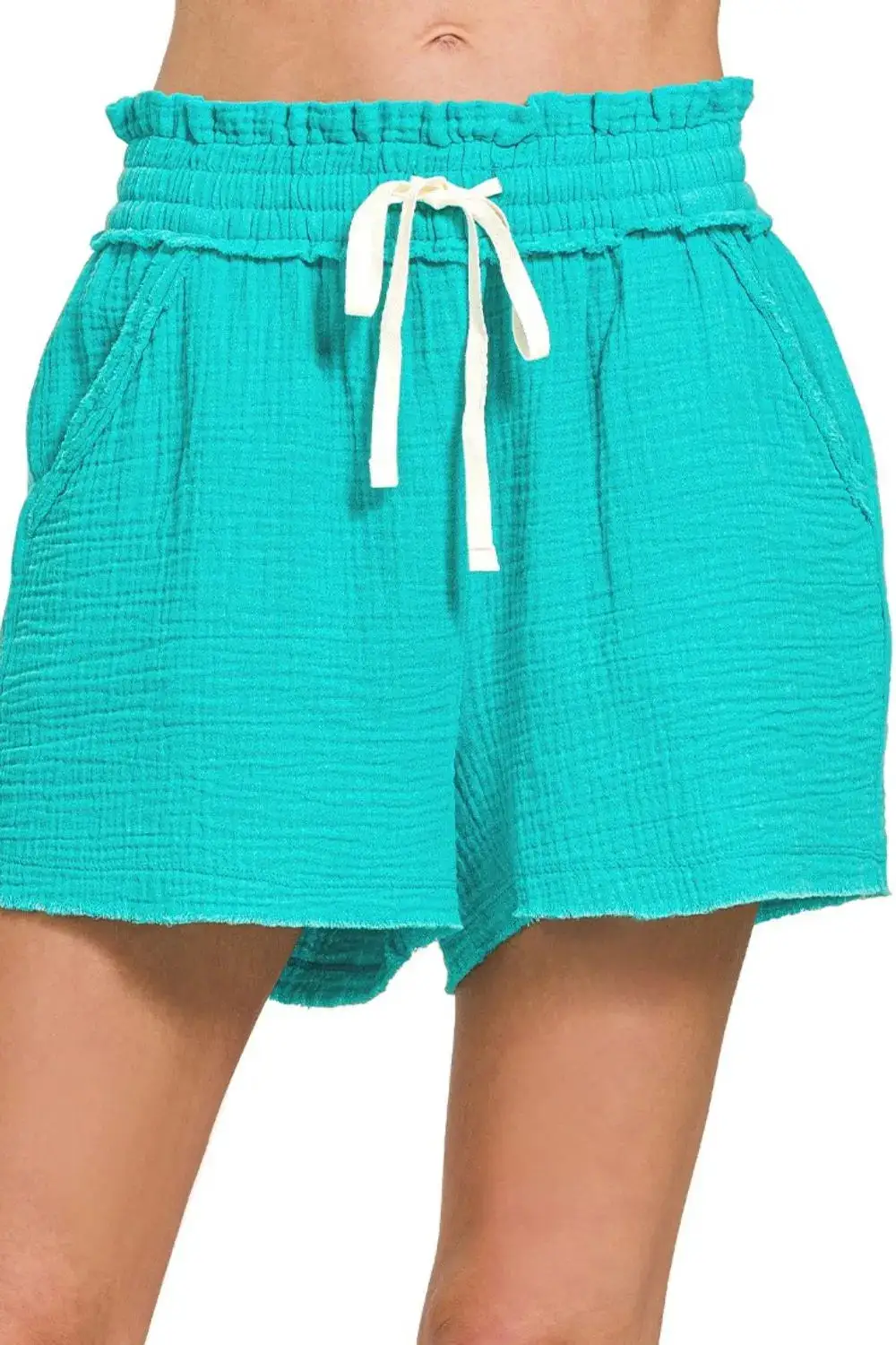 Double Gauze Elasticband Drawstring Waist Shorts