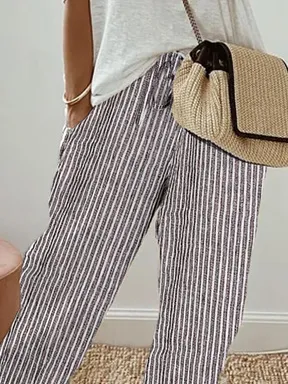 Striped Casual Loose Cotton Pants