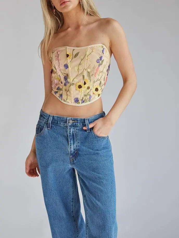 Strapless Floral Lace Corset Top